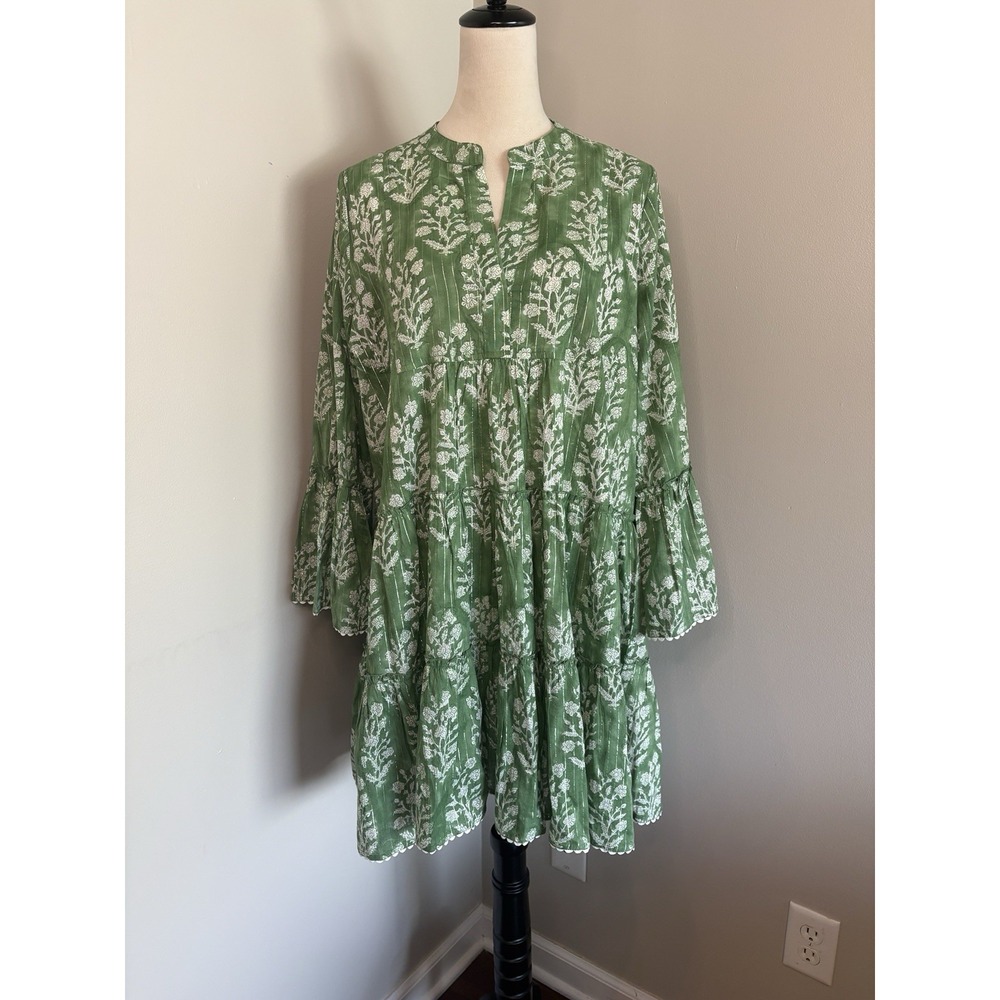 Juliet Dunn London NWT Mini Dress Green White Floral Boho Size 2, US Medium